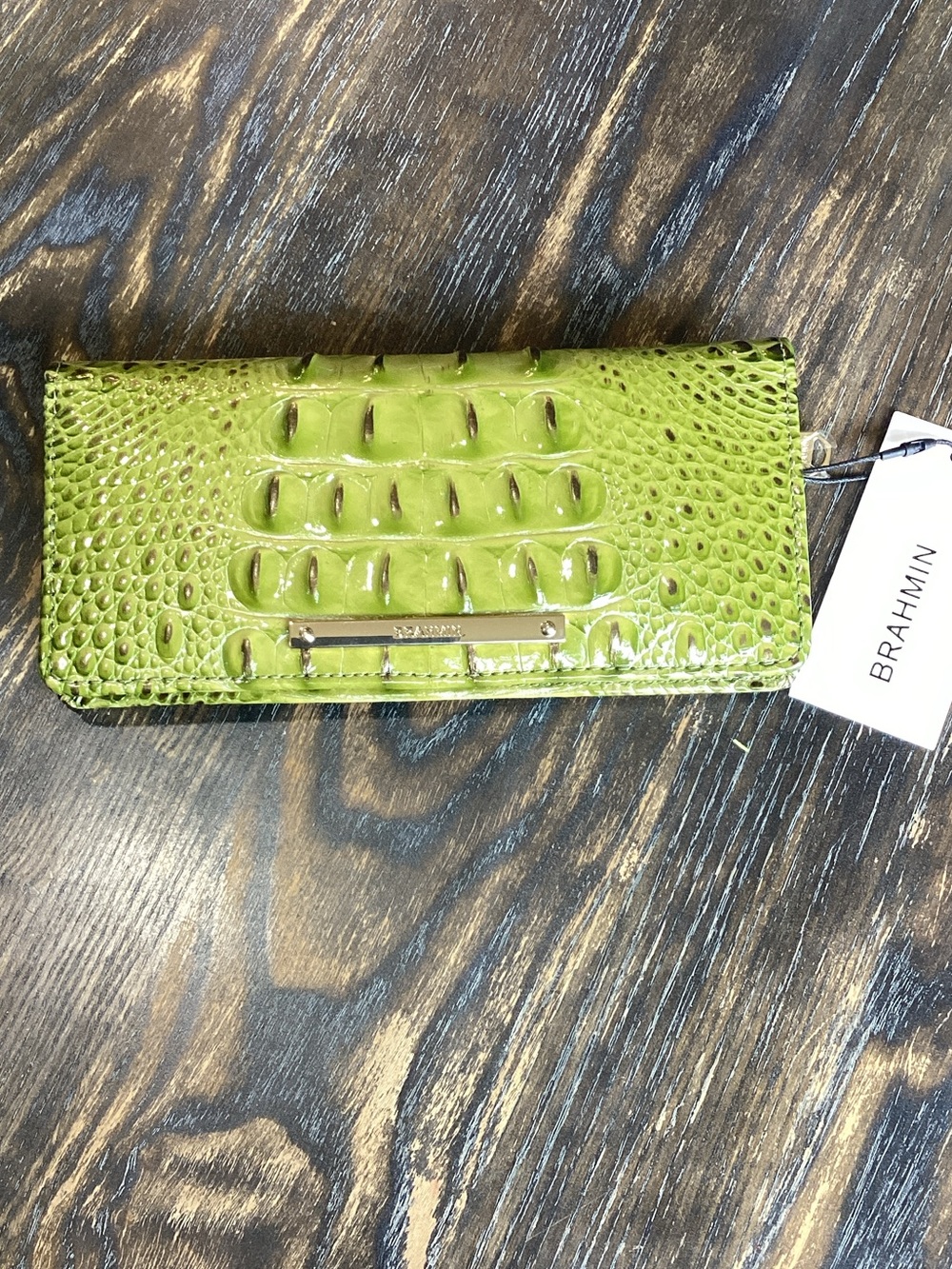 Brahmin Ady Olive Green Croc-Embossed Melbourne Ombré Leather Wallet